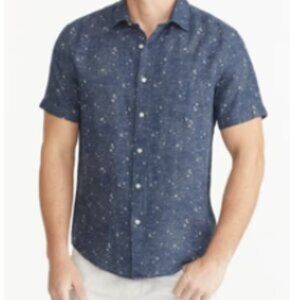 Linen Short-Sleeve Hopper Shirt Large Relaxed Fit Navy/White